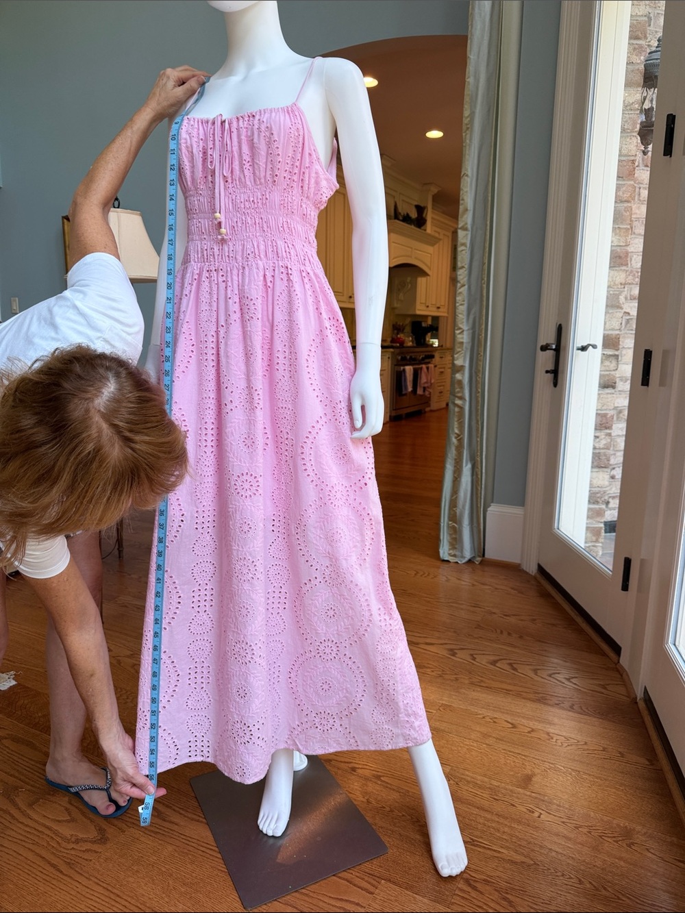 MELLODAY Pink Eyelet Maxi Dress with Smocked Bodice - Picture 5 of 13